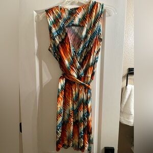 Robert Louis Multicolor Shorts Romper Pocket Tie Waist Orange Blue Jumpsuit Sz L